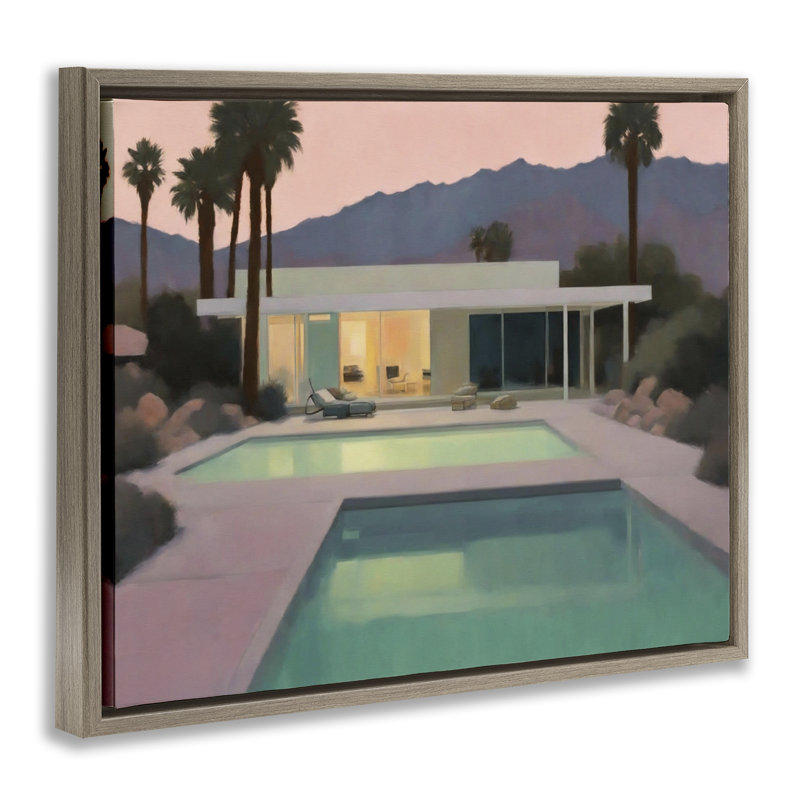 "Tranquil Pool at Sunset", art mural sur toile flottante par Noah Bay, Cadre flottant orme Montalcino, H 25 po x l 31 po