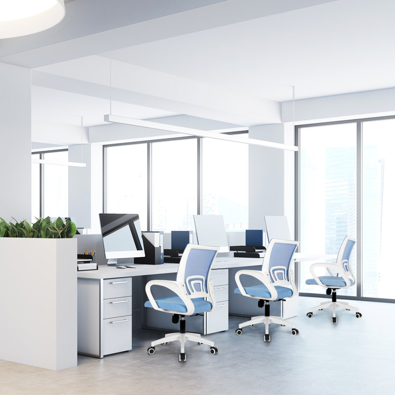 Chaise de bureau ergonomique en filet Nedrah, Blanc / bleu ciel, 1 pièce