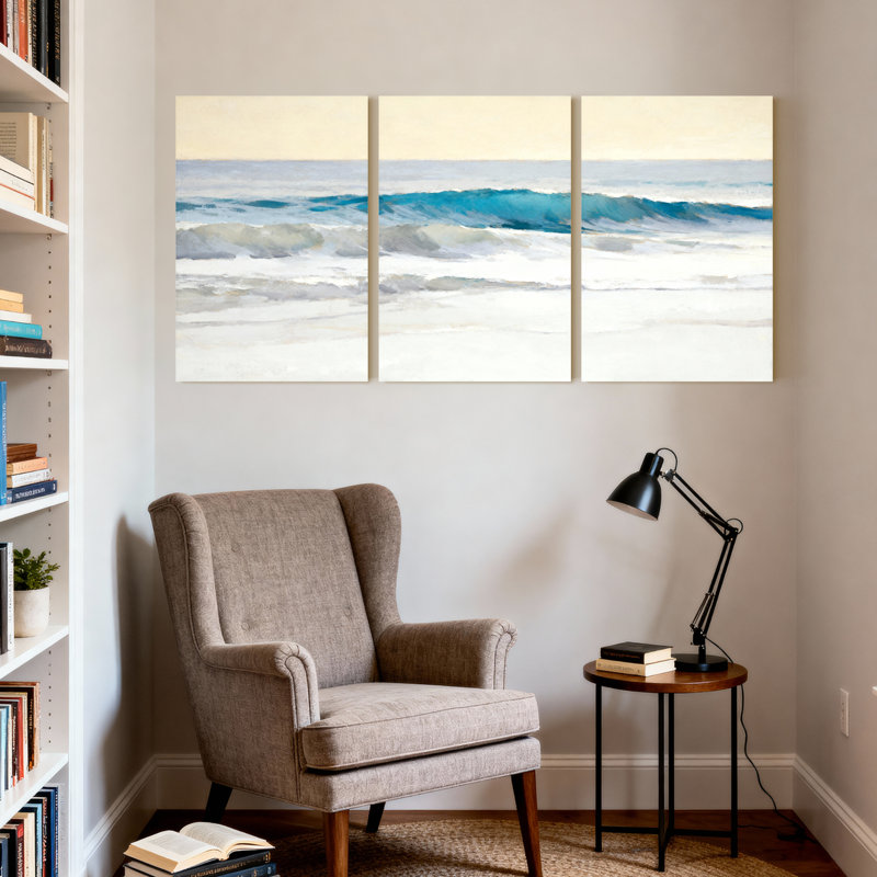 «Ocean Waves Landscape», ensemble de 3 toiles tendues, H 36 po x l 72 po