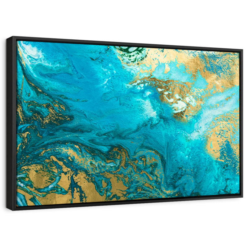 Abstrait «Blue and Gold Abstract Texture Canvas Print», H 29 po x l 43 po