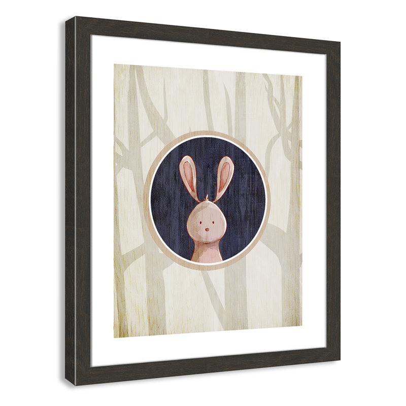 «Juvenile Forest Animals», impression sur papier, H 24,5 po x l 20,5 po x P 0,6 po, Cadre plat à grain de bois noir