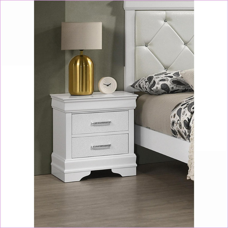 Table de chevet 2 tiroirs Modern Glam, Blanc