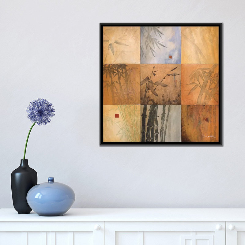 « bambou neuf patch », reproduction d’art sur toile tendue, H 18 po x l 18 po x P 1,5 po, Toile avec cadre noir, Pas de tapis