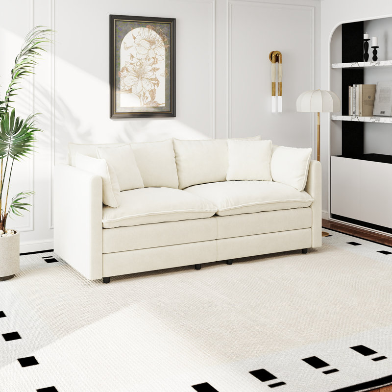 Modern Chenille Sofa Upholstered Couch, 2, 33.85" H x 77.16" W x 35.82" D, Beige