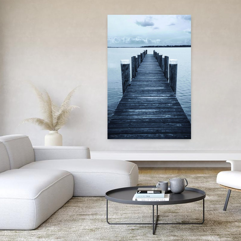 «Pier Two Peaceful Abstract Coastal Landscape», art mural, H 60 po x l 40 po