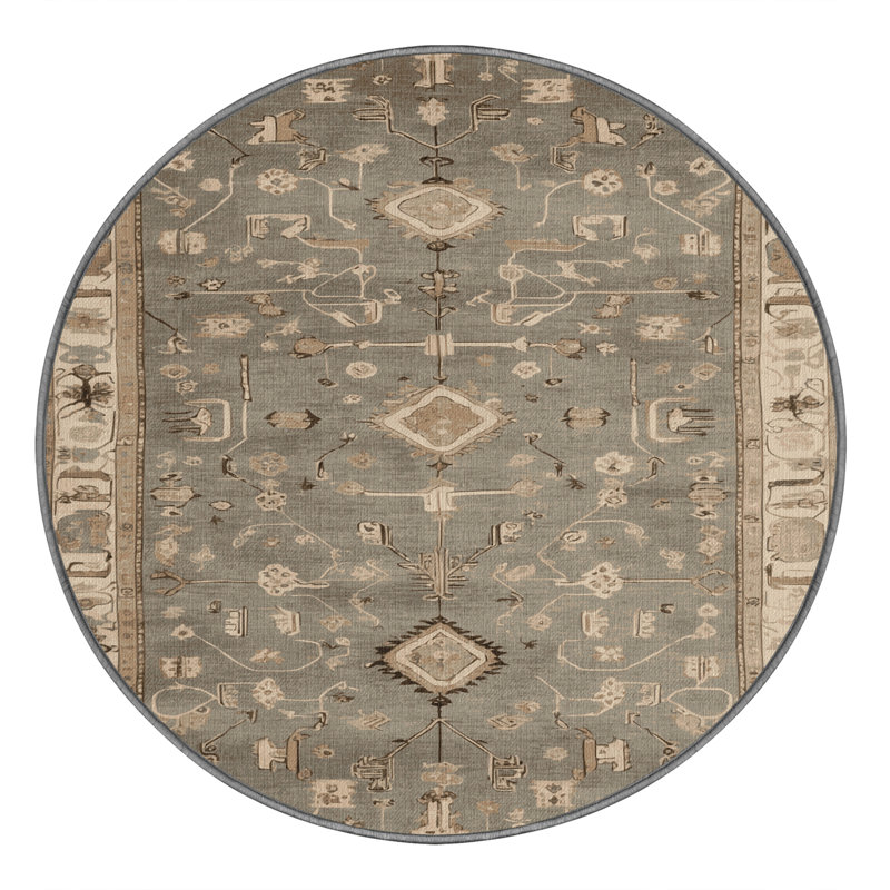 Tapis turc gris lavable à la machine, Rond 4 pi