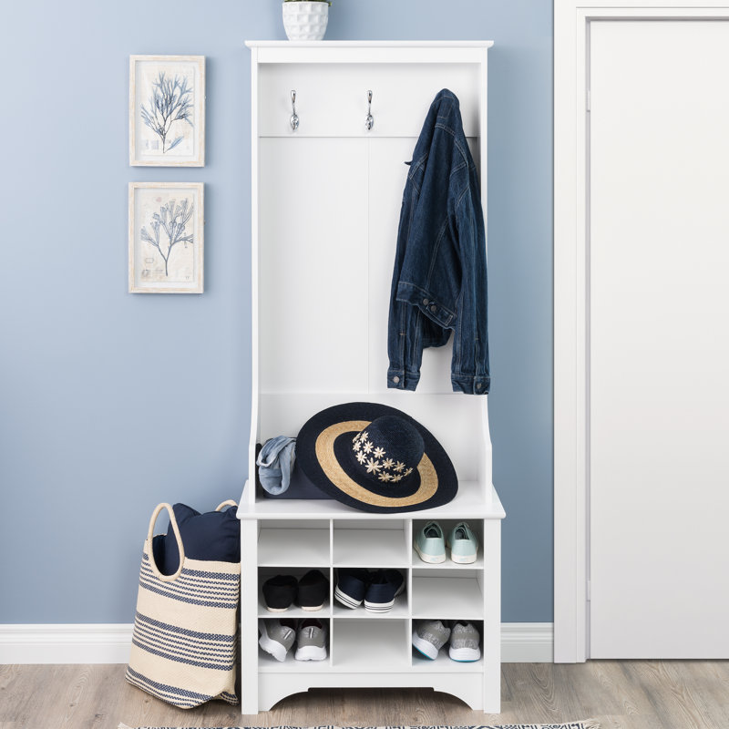Angelica Hall Tree 27'' Wide with Bench and Shoe Storage, White