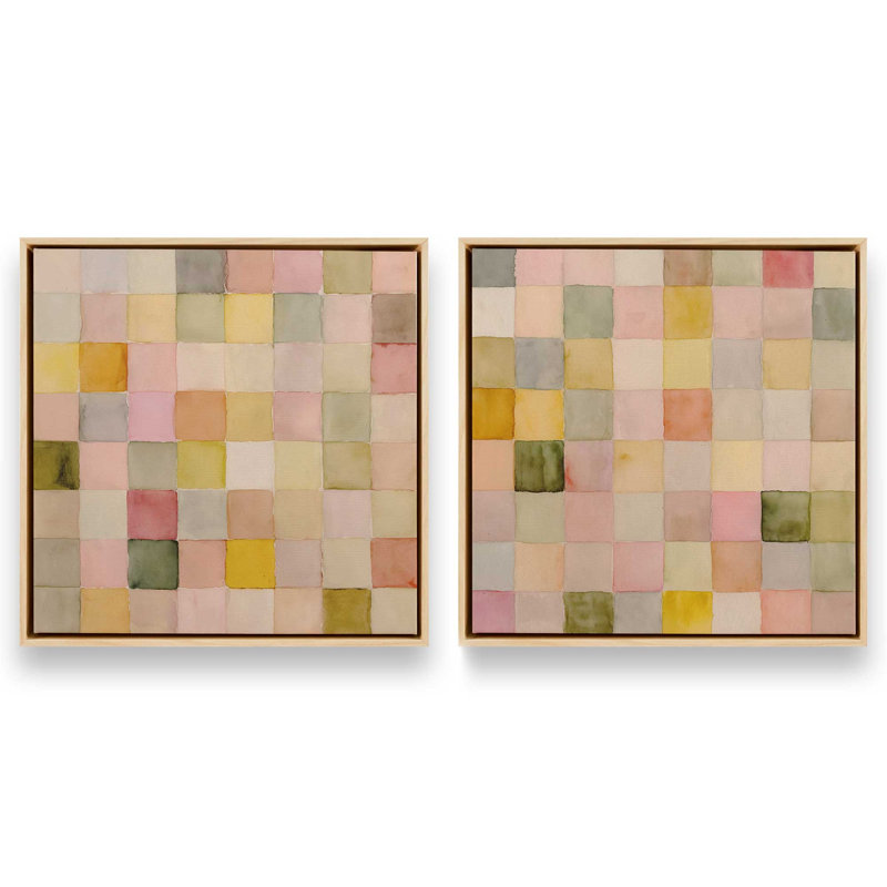 Ensemble de 2 estampes Autumn Peach, 16 po x 16 po, Cadre flottant en érable américain