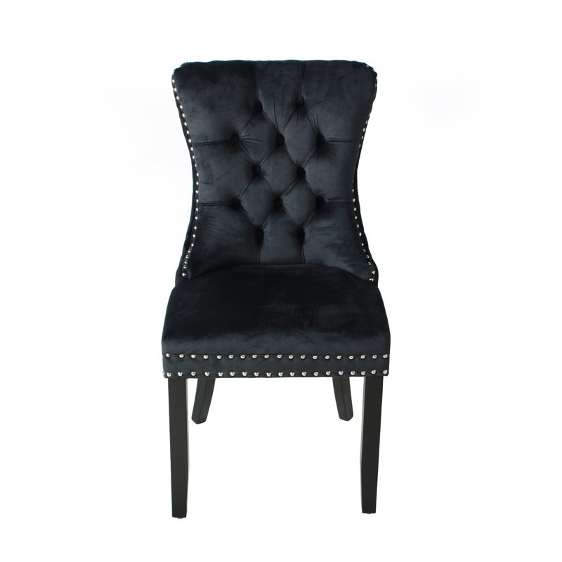 Black Velvet Upholstered Dining Chair with Tufted Back