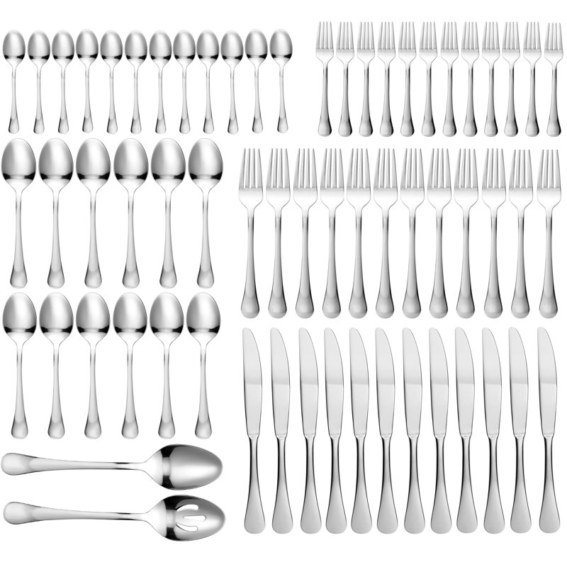 Ensemble de couverts en acier inoxydable de 62 pièces Lorren Home Trends, service pour 12 personnes, va au lave-vaisselle