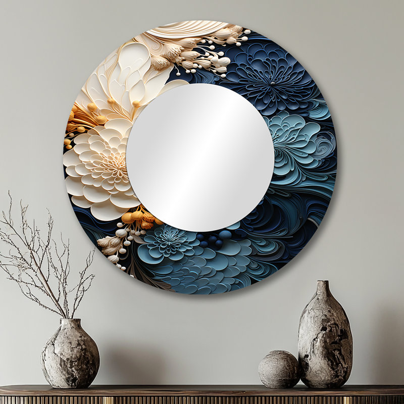 Liquid Ink Spiral IV - Abstract Spirals Large Mirror, Modern Round Unique Wall Mirror Decor, Printed Metal Art, 29" x 29"
