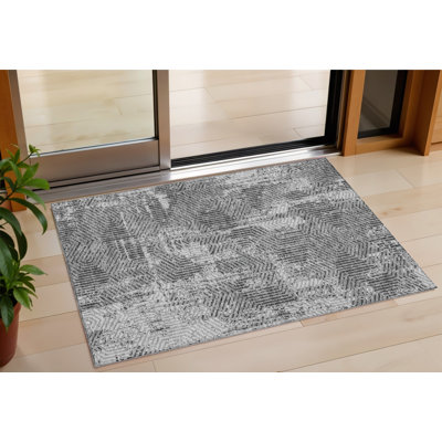 Tapis extérieur lavable à motif géométrique gris et gris anthracite 3 pi x 5 pi