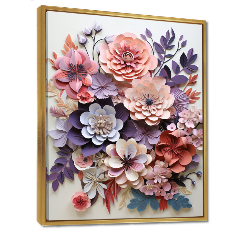 Fleurs d'hortensia mauve et rose - hortensia, art mural, H 32 po x l 24 po x P 1 po, Cadre flottant doré, bois massif
