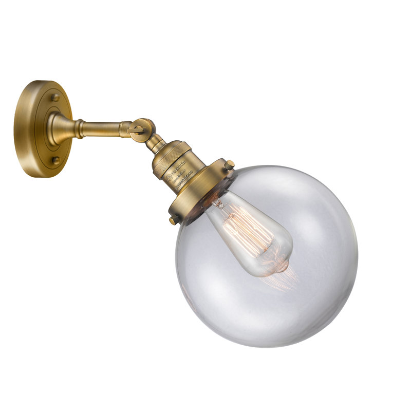 Applique murale pour salle de bain 1 lumière Clementina, Ampoule incandescente rétro de 60 watts, Transparent, Laiton brossé