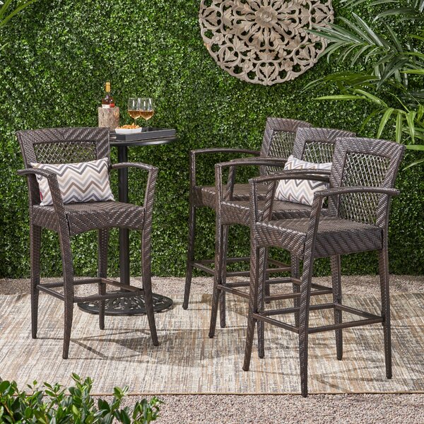 Highland Dunes Gonvick Wicker Outdoor 30'' Bar Stool & Reviews | Wayfair