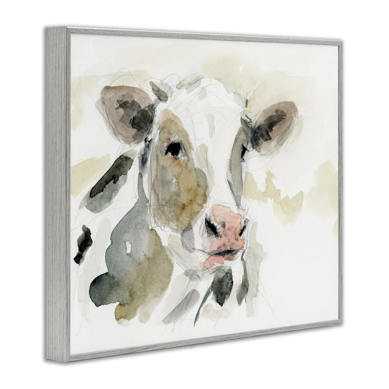 Reproduction giclée encadrée « Vache » de Victoria Barnes, dans un style aquarelle douce, Estampe numérique Farmhouse