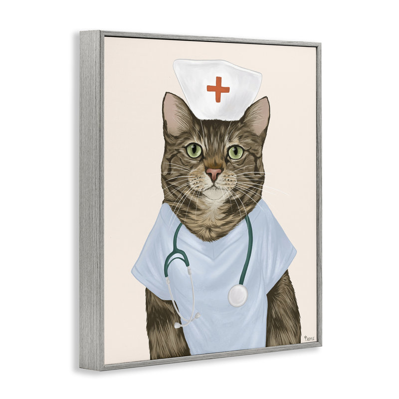 «Nurse Doctor Cat», art de la giclée encadrée par Tara Royle, Estampe numérique Farmhouse, H 30 po x l 24 po