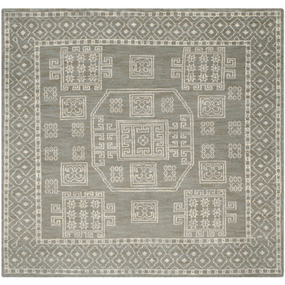 Tapis gris en laine / coton noué à la main Alimatou