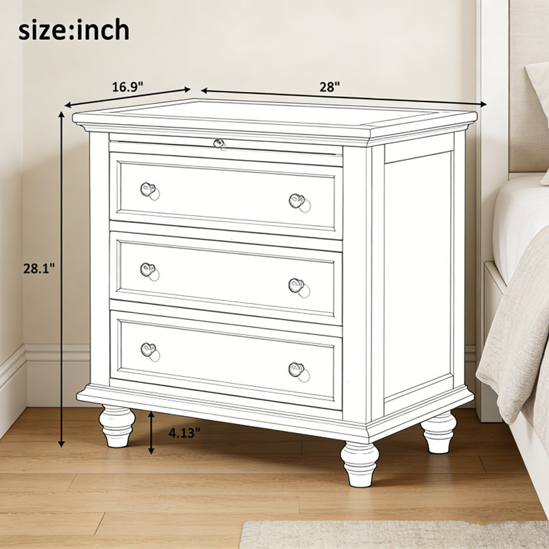 3-Drawer Storage Wood Cabinet, End Table with Pull out Tray, Blue