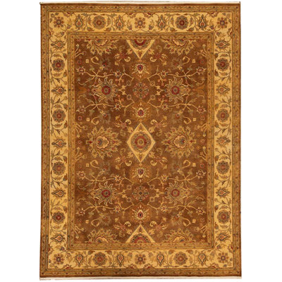 Tapis brun et ivoire de haute qualité noué à la main
