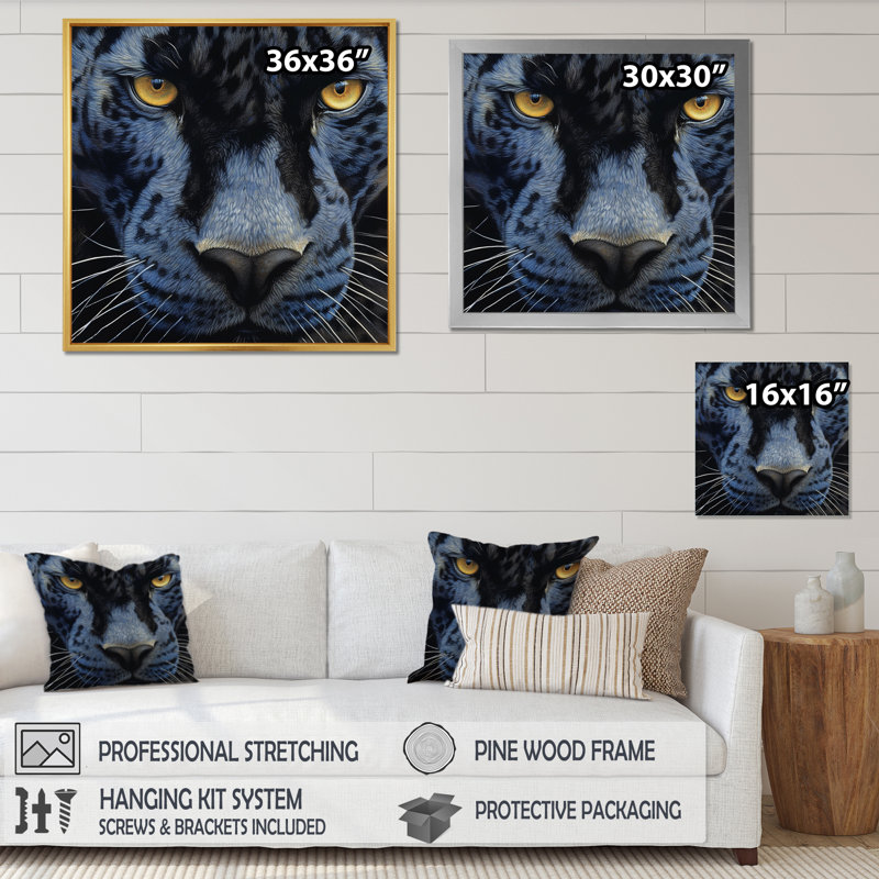 Panther's Gaze V - animaux, art mural sur toile, Cadre doré à une seule photo, H 36 po x l 36 po x P 1,5 po