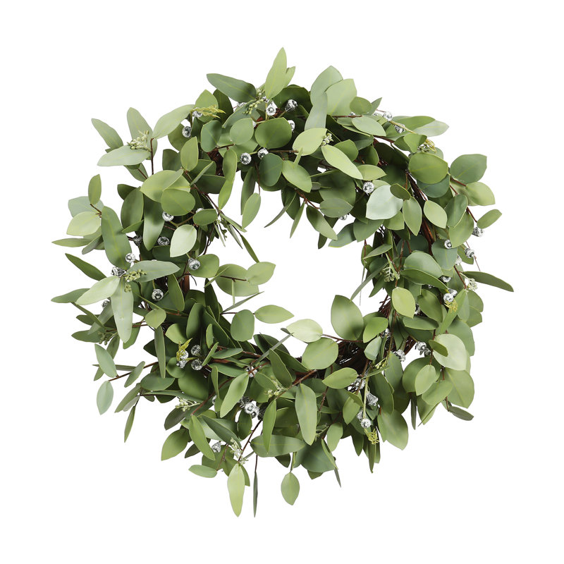 Seeded Eucalyptus Wreath, 24" H x 24" W x 8" D, Light Green