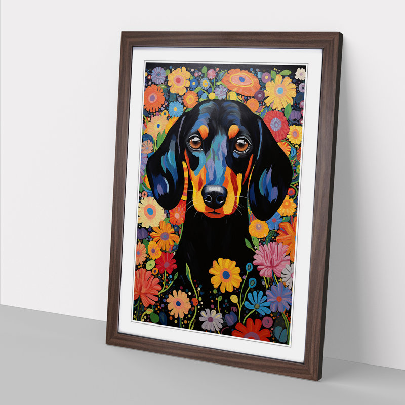 Dachshund Art Informel Art - Framed Print, 34cm H x 25cm W x 2cm D, Walnut Framed