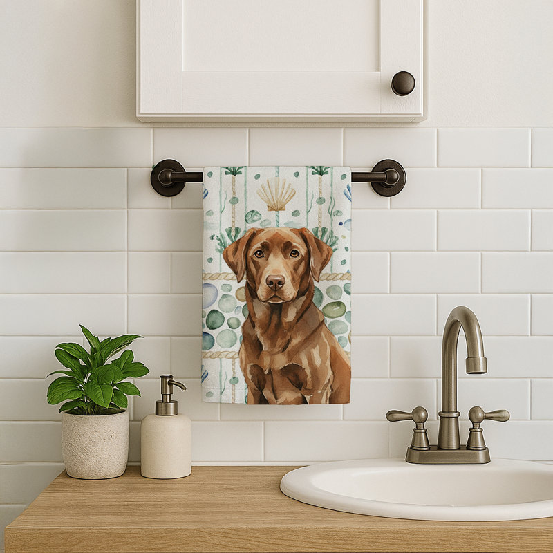 Chocolate Labrador Retriever Coastal Sea Glass Kitchen Towel, Chocolate Labrador Retriever