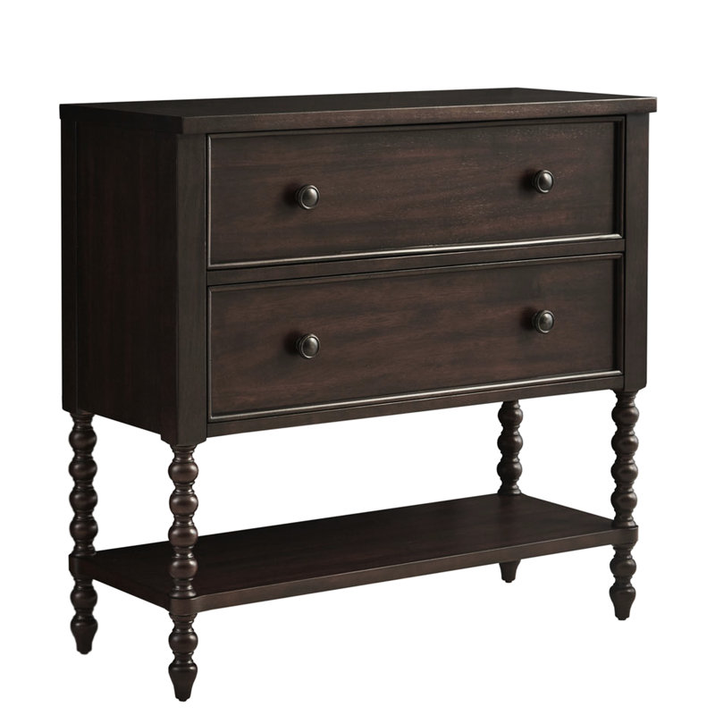 Decorative Chest - 2 Drawer, Solid Wood, Brown Finish Wood Frame Accent Drawers, Classic Storage Unit, Morocco Brown
