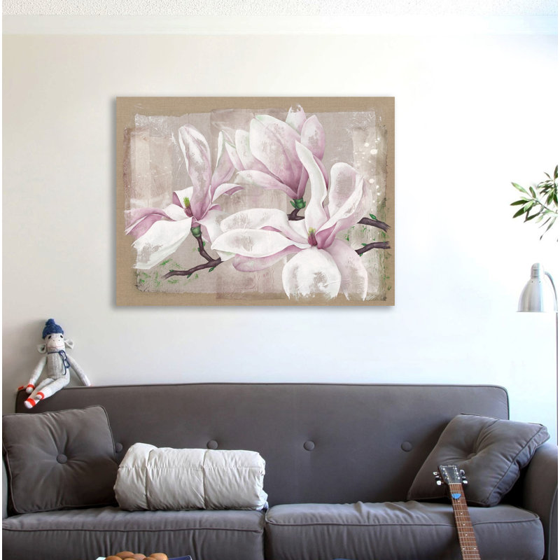 « magnolia », reproduction de peinture à l’acrylique sur toile tendue, H 12 po x l 16 po x P 1,5 po