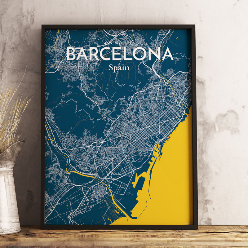 Barcelona City Map - No Frame Print, 91.4cm H x 61cm W x 0.13cm D
