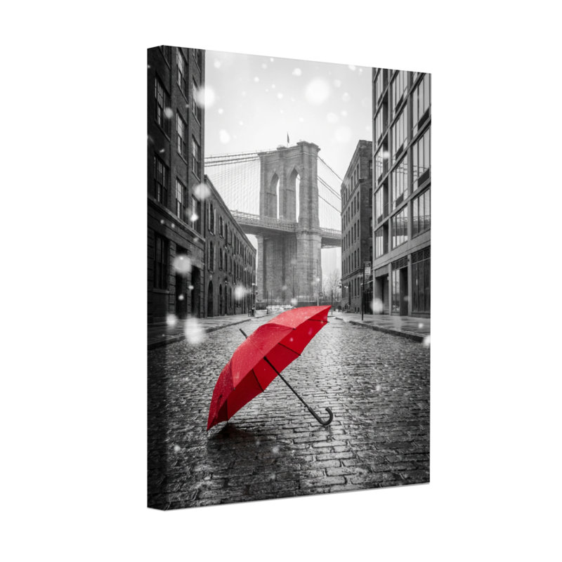 Scénique et paysage urbain parapluie rouge dans la rue enneigée, H 18 po x l 12 po