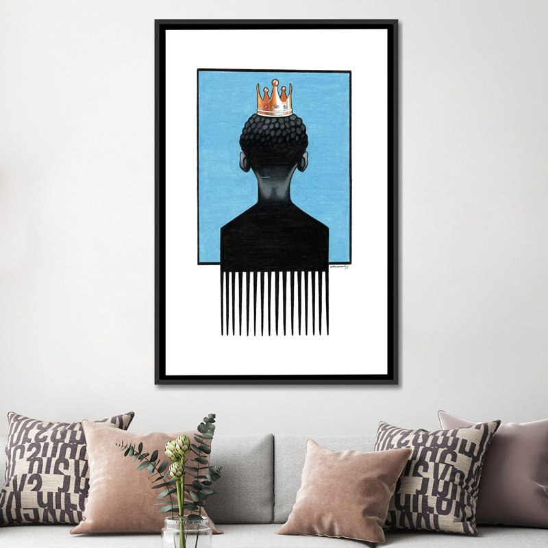 " Little Prince Afropick " by Manasseh Johnson, 60" H x 40" W x 1.5" D, Black Framed, No Mat
