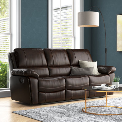 Igipa Upholstered 88.5 " Top Grain Leather Sofa Reclining