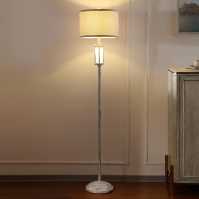 65" Farmhouse Rustic Floor Lamp, 2 Light Sources Standing Lamp with Amber Nightlight, Bulbs Included for Living Room Bedroom Home Office