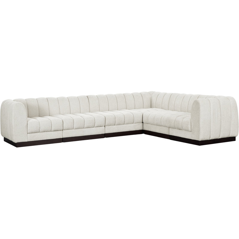Quinn 6 - Piece Upholstered Sectional, Cream Chenille Fabric