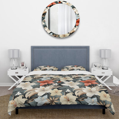 Ensemble de housse de couette monochrome à motif tropical Serenity