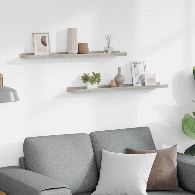 Ensemble de 2 tablettes murales flottantes en panneau de fibres à densité moyenne gris béton 31,5 x 3,5 x 1,2 po