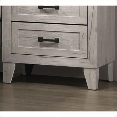 3pc Bedroom Furniture Set: Eastern King Bed with Shelves &amp; Light, 2 Nightstands, White Wash | Engineered Wood | Bookcase Beds