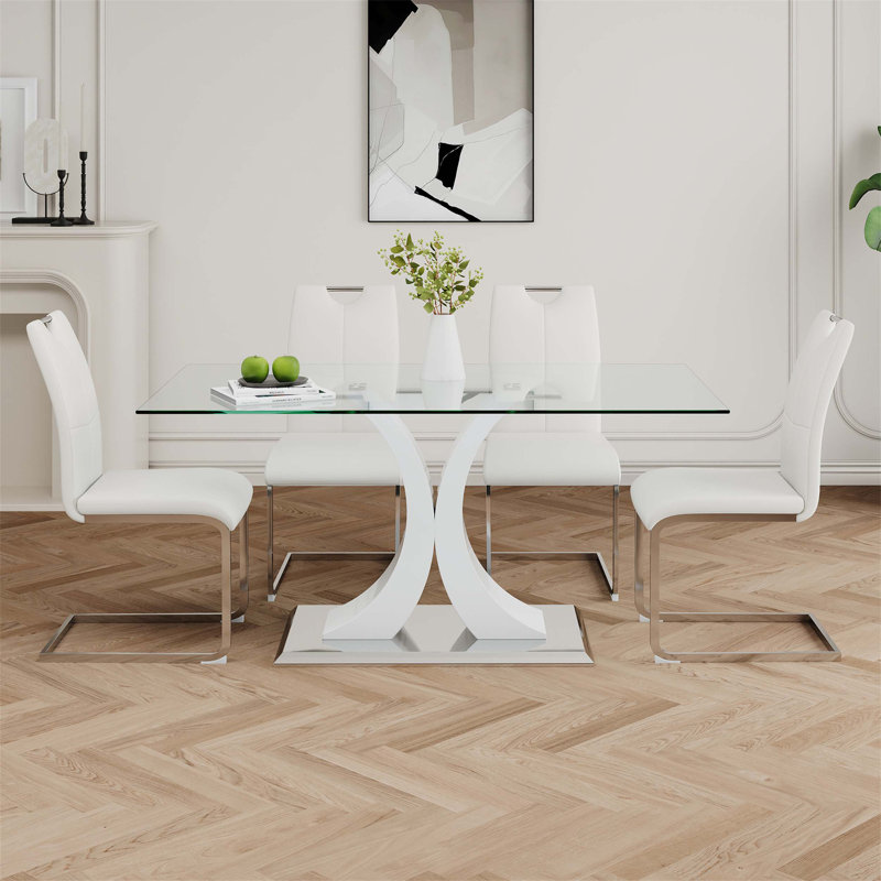Ensemble de tables de salle à manger Modern Modern, 5, H 29,9 po x L 63 po x l 35,4 po, Blanc