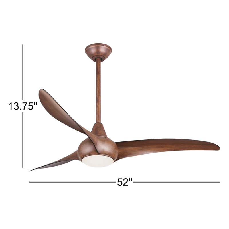 52" Wave 3 - Blade LED Propeller Ceiling Fan with Remote Control and Light Kit Included, Distressed Koa
