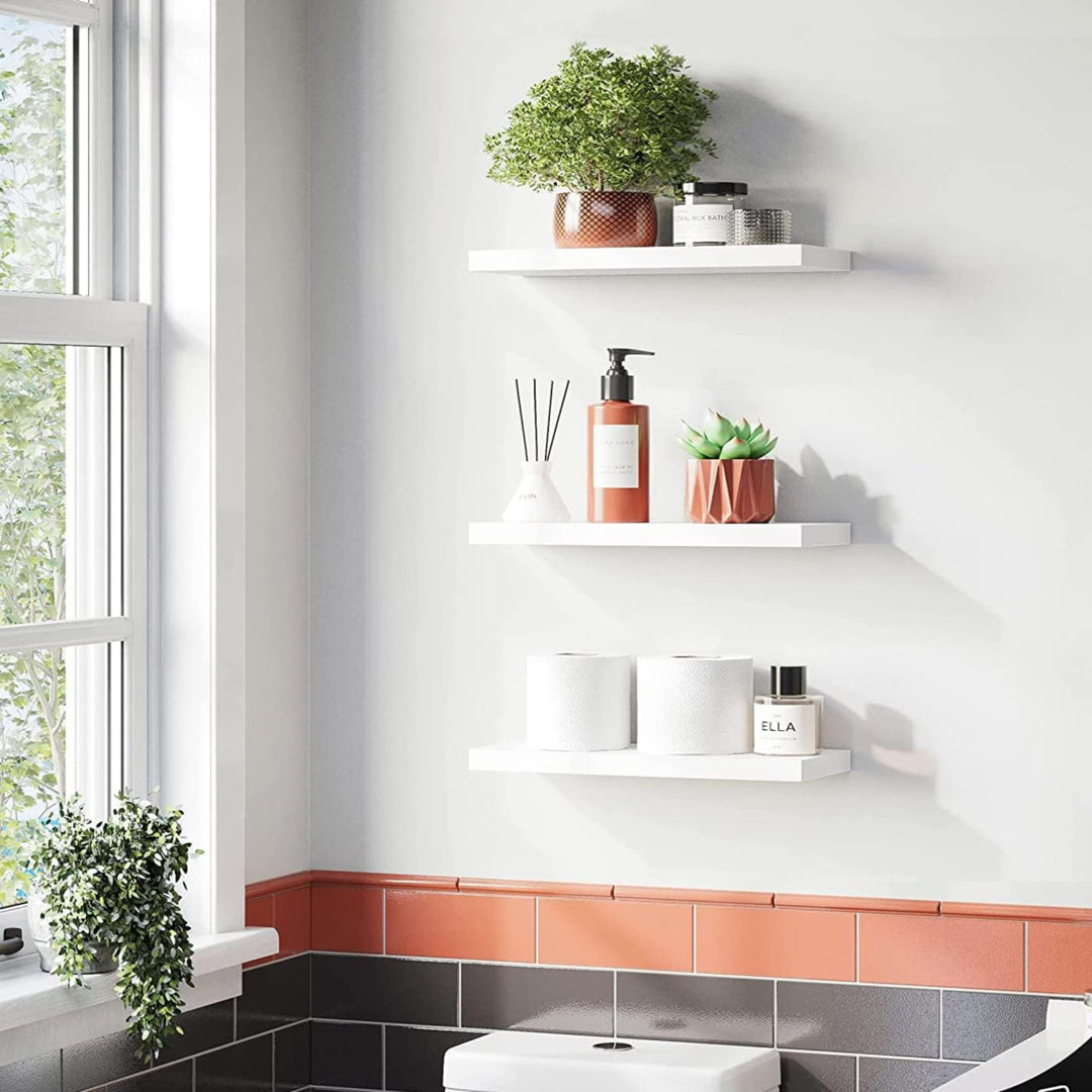 Set Of 3 Floating Shelves,Wall Mounted Storage Shelf,White Finish Wall Mount Shelf Sets.Wood Wall Shelves For Decor And Display,Be Usecfor Kitchen, Ba