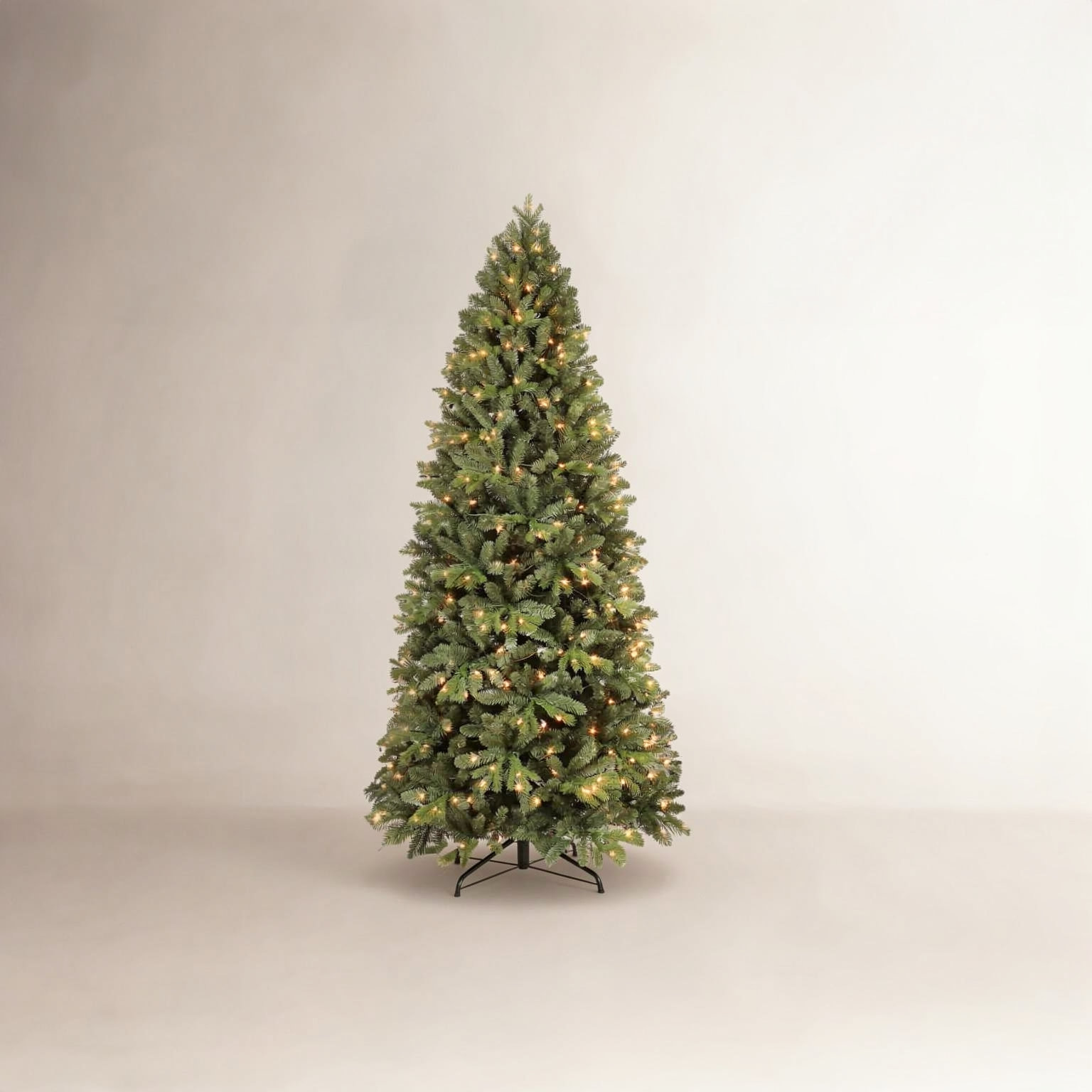 Pre-lit Christmas Tree Artificial Pencil Christmas Trees, Warm Lights, Pe&pvc Mixed Branch Tips, Metal Stand, 7.5'