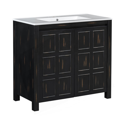 Bathroom Vanity Set With Double Vanities (Separate), Double Ceramic Sinks, Soft-Close Doors & Adjustable Shelf