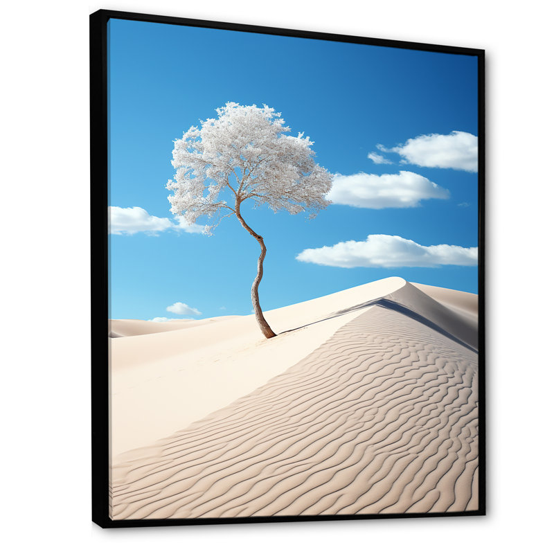 «Tree On White Dune Solitude I» sur toile, H 20 po x l 12 po x P 1 po, Cadre flottant noir