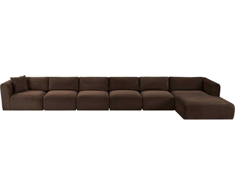 Canapé modulaire en L Carmean Performance, 4 sans accoudoirs, 1 méridienne, 1 coin, Velours côtelé texturé brun