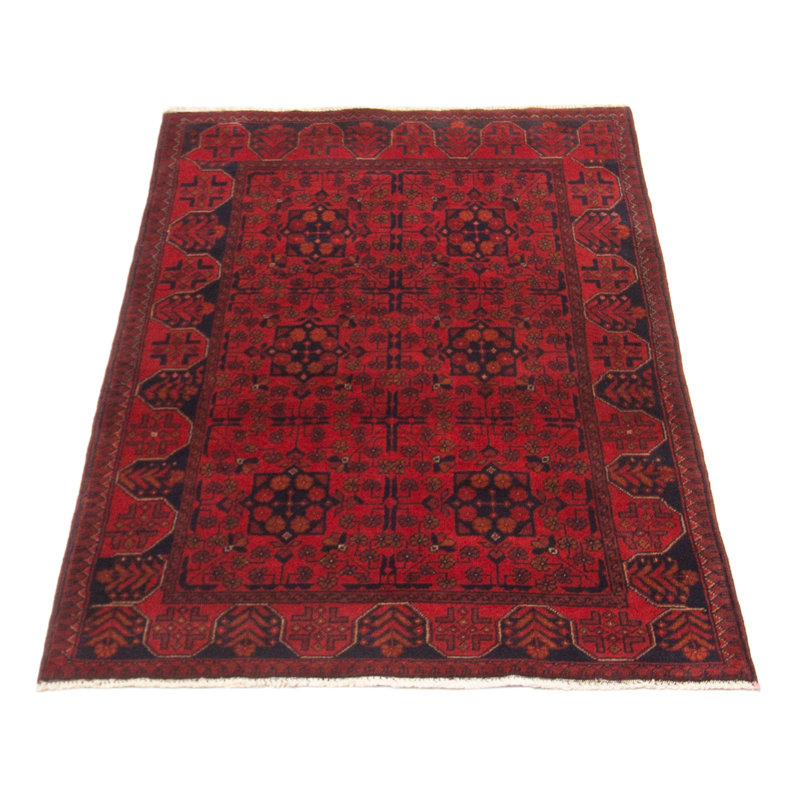 Tapis unique en laine noué à la main 8 pi 1 po x 9 pi 1 po nouvel âge Ambrogia - rouge / bleu / beige