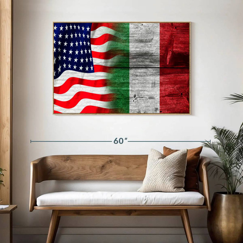 Nish des États-Unis et de l'Italie, Cadre flottant en bois naturel, 46 po x 31 po