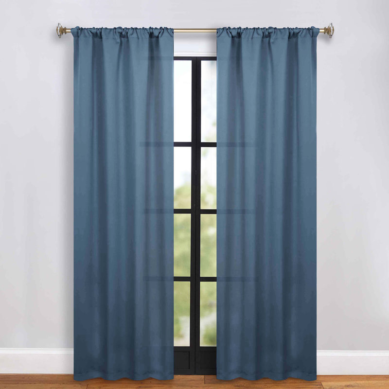 Moriah Millendon Solid Modern Polyester Rod Pockets Room Darkening Curtain Pair, 36" W x 84" L, Denim Blue