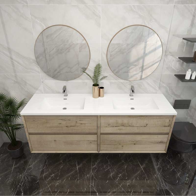 Meuble-lavabo double 72 po, Chêne blanc